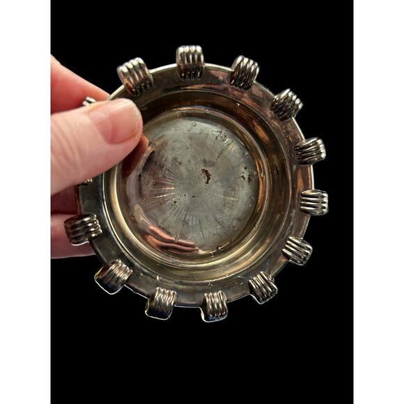 Set 3 Vintage Silver Tone Chainlink Trim Ashtray Glass Metal Rim 3"  Industrial - Picture 7 of 11